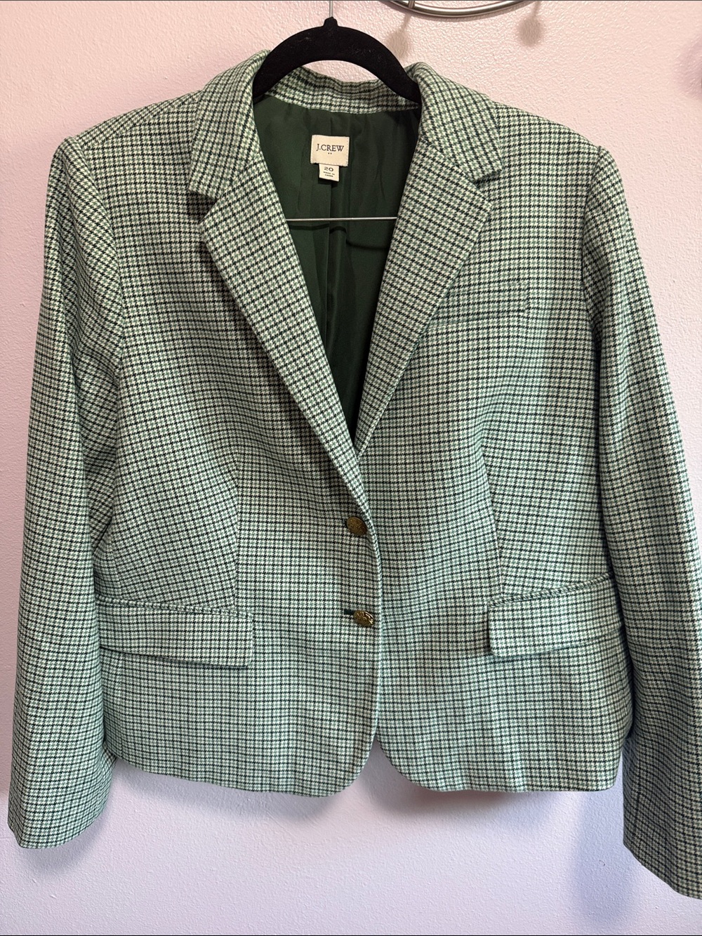 J. Crew Wool Blend Schoolboy Blazer in Green Houndstooths